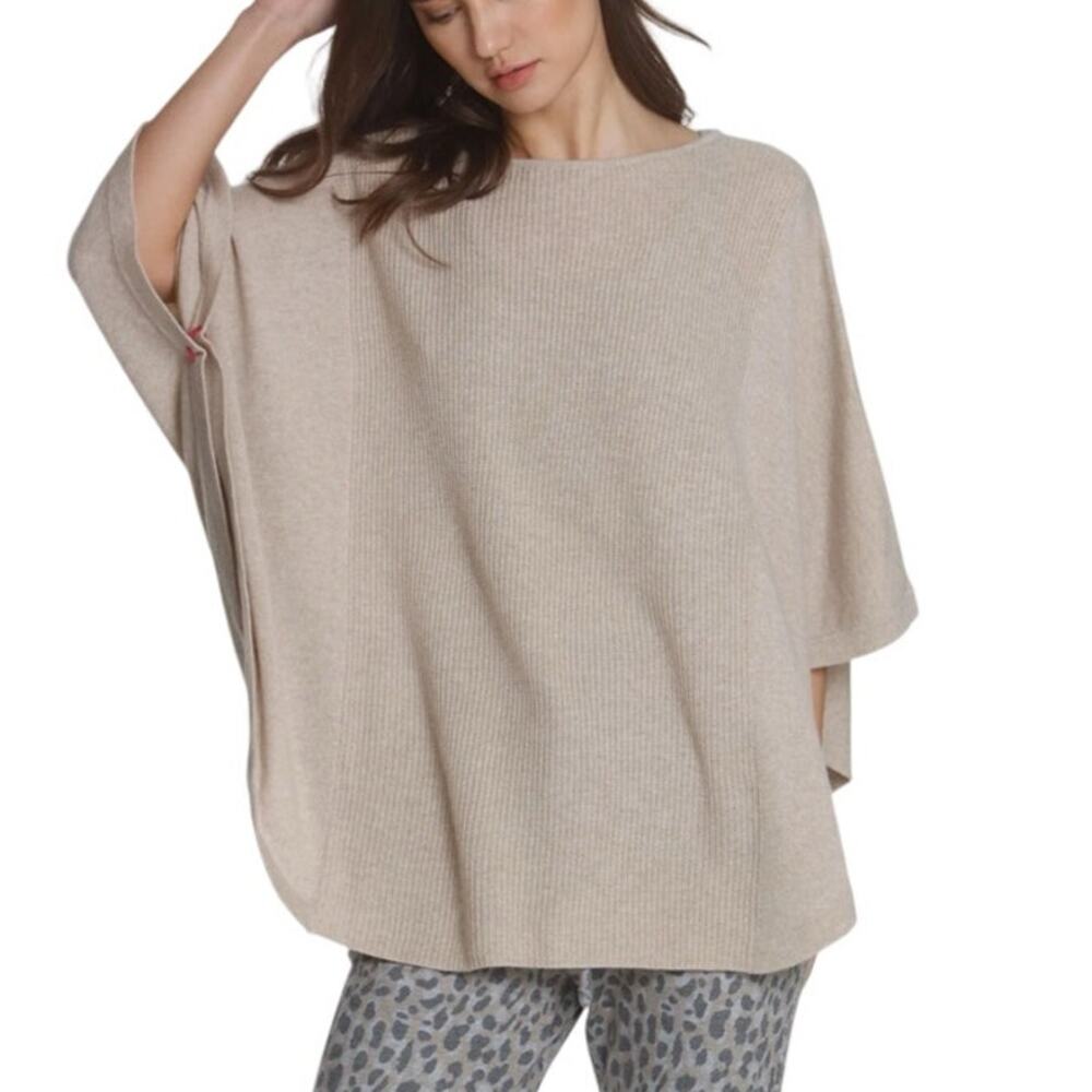 Label + Thread Luxe Cashmere Wool Circle Poncho Barley M/L Lagenlook Minimalist